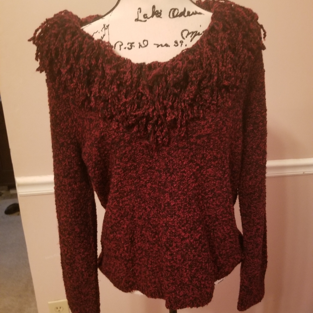 Fringe neck sweater